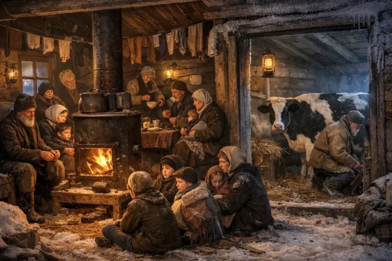 Freddo polare a -30°C: come una famiglia con 20 persone e una mucca viveva in un'unica stanza